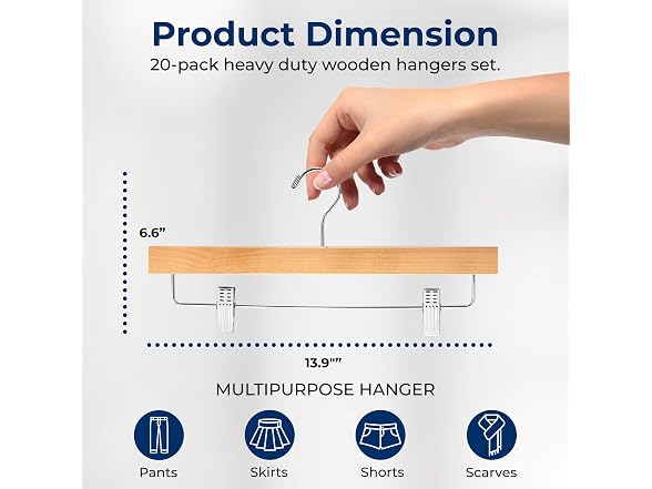 SereneLife Skirt and Pant Hanger Natural, 20 Pack