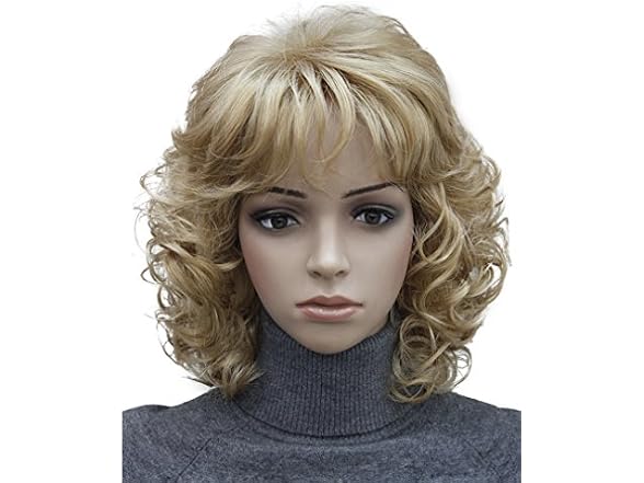 Kalyss Short Curly Blonde Wig with Bangs 12 in