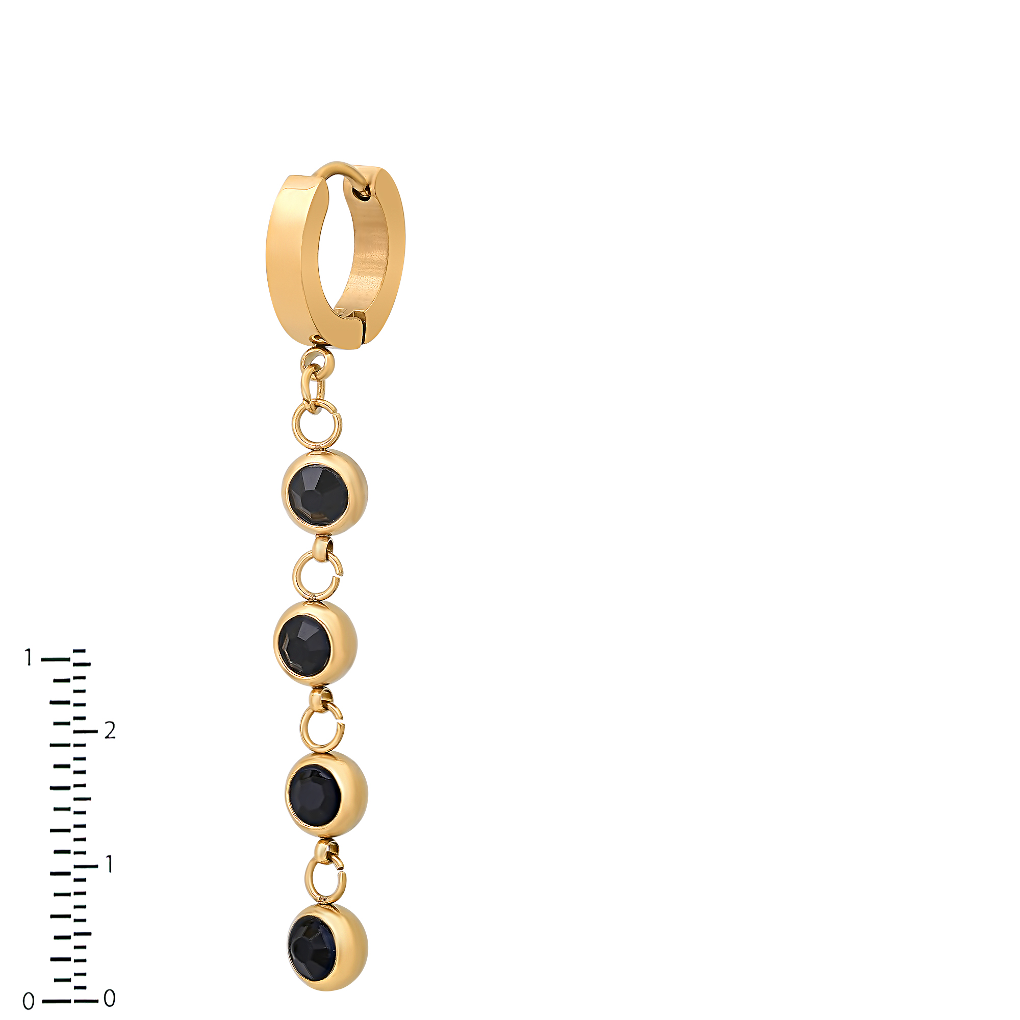 18K Gold Black Stone Drop Huggies - Gallery 4