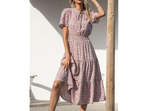 Btfbm Women (S) Summer Casual Boho Tie V Dress