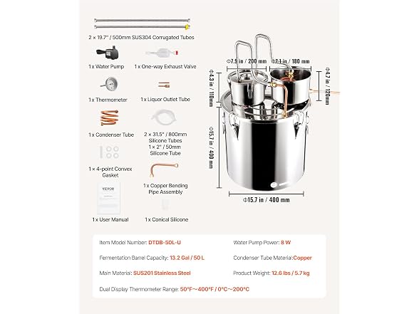 Alcohol Still, 13.2Gal, 50L Alcohol