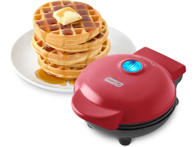 DASH Mini Waffle Maker - 4” Waffle Mold, Nonstick Waffle Iron with Quick Heat-Up, Nonstick Surface - Perfect Mini Waffle Maker for Kids and Families, Just Add Batter (Red)