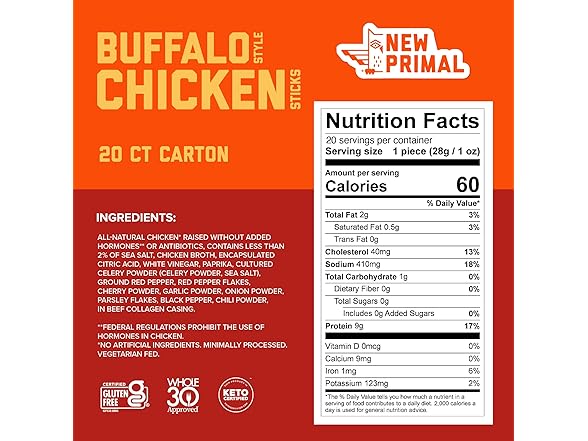 20CT New Primal Buffalo Chicken Sticks, Keto