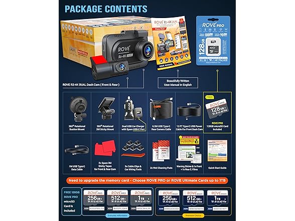 ROVE R2-4K DUAL Dash Cam Front and Rear