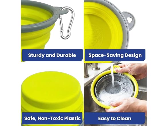 AKC 2-Pack Collapsible Travel Bowls for Dogs- Gray/Green