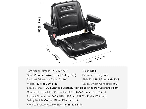 Fold Down Tractor Seat with Adjustable