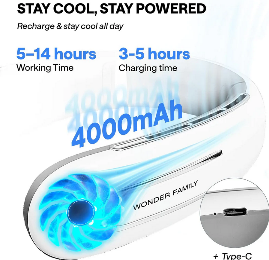 Rechargeable 4000 mAH Portable Fan Necklace - Gallery 12