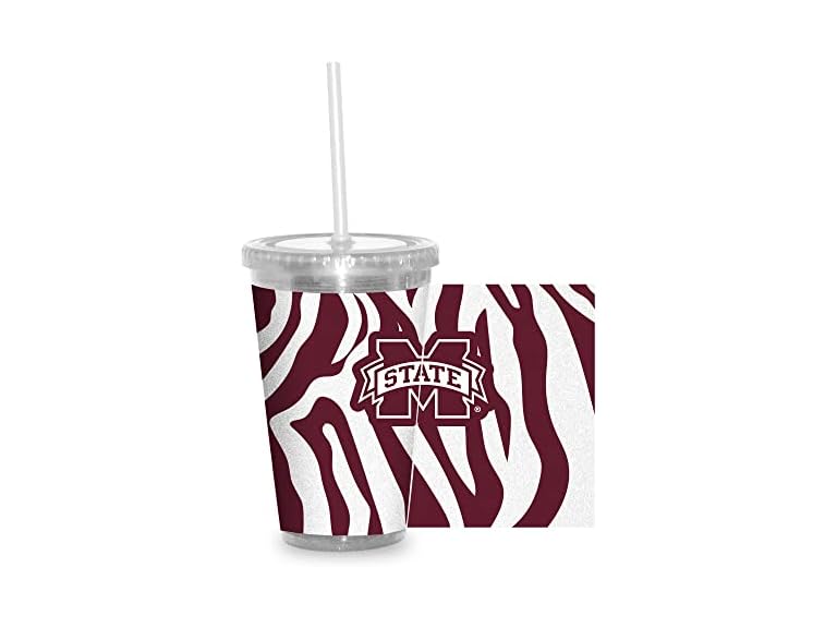 NCAA Glitter 16oz Clear Tumbler W/Straw