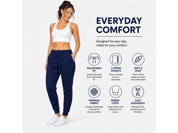 6Pk Womens Fleece Joggers w-Zip Pockets