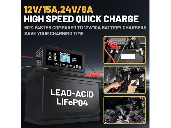 15A Smart Car Battery Charger, 12V/24V