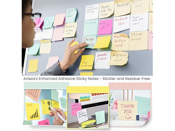 ARTEZA Sticky Notes 3x3 inches, 48 Sticky Pads