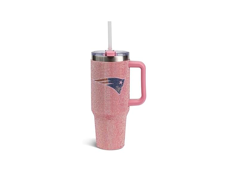 The Memory Company Officially Licensed 40oz Pink Game Day Bling Stainless Steel Tumbler - Premium Insulated Double-Wall Travel Cup With Handle and Straw Lid