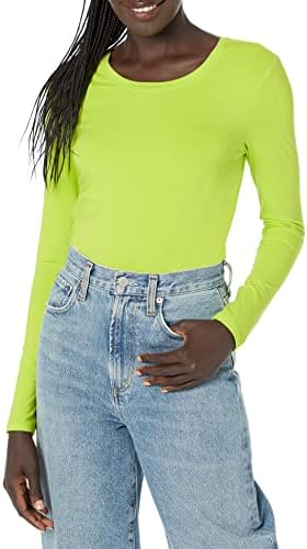 Amazon Essentials Women's Regular-Fit Long-Sleeve Crewneck T-Shirt (Available in Plus Size), Lime Green, Large