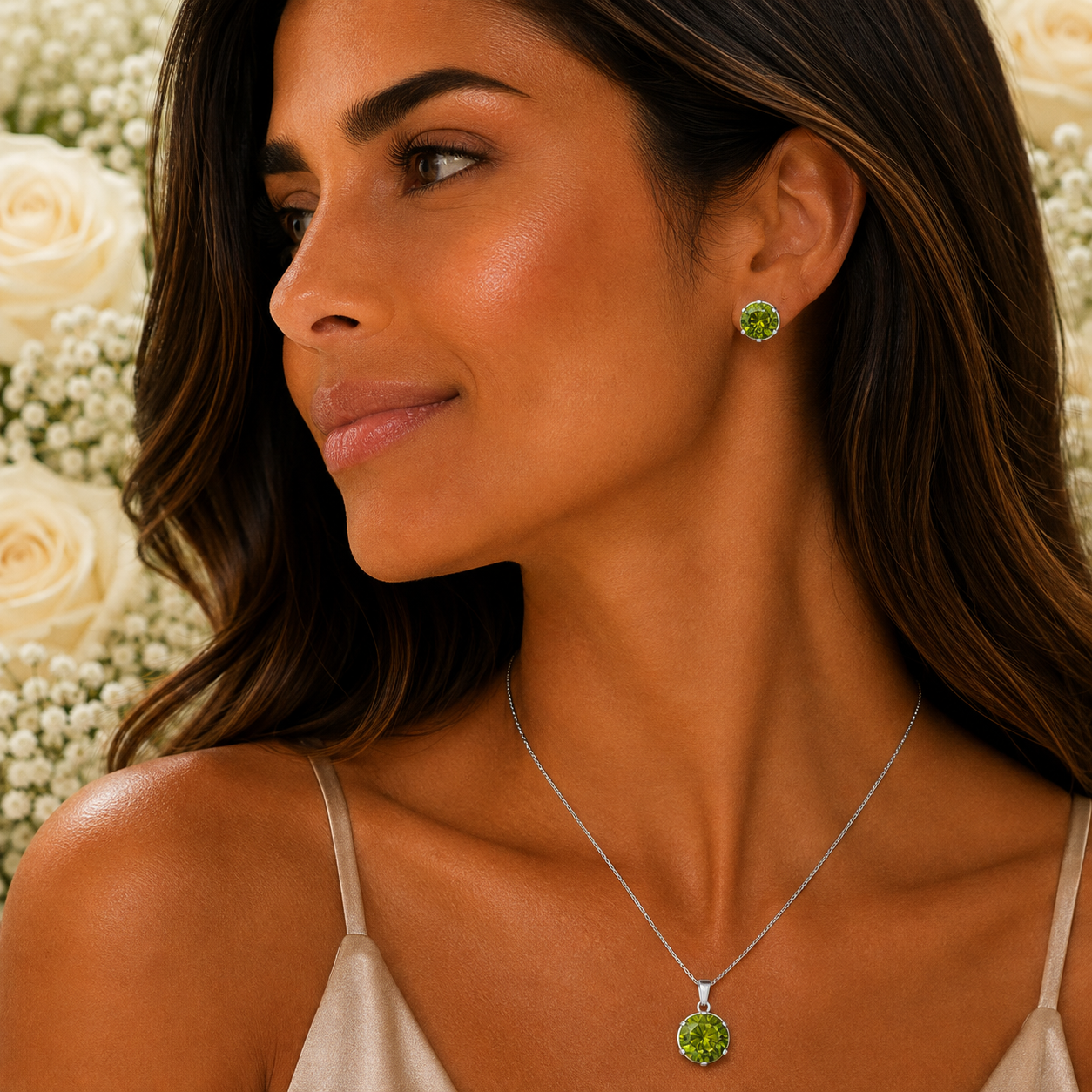 Green Stone Necklace & Earring Set - Gallery 6