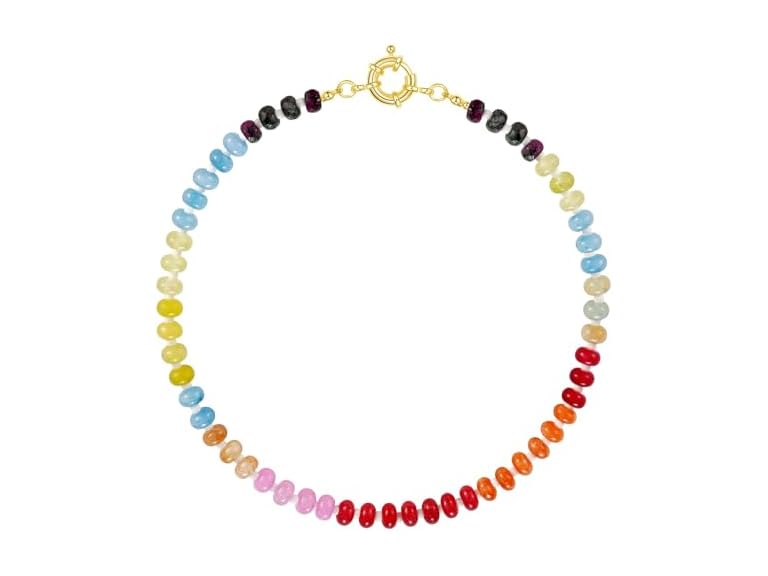 lqiqdfe Beaded Gemstone Necklace for Women Boho Colorful Natural Stone Bead Necklaces (Rainbow-2)