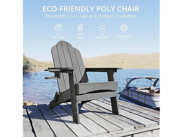 Dark Grey Folding Adirondack Chair Set of 4