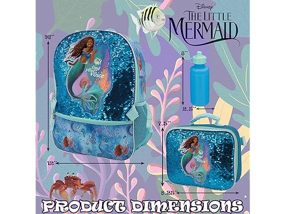 (4 Piece) 16" Disney Mermaid Backpack