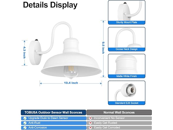 TOBUSA 2-Pack Dusk to Dawn Wall Light