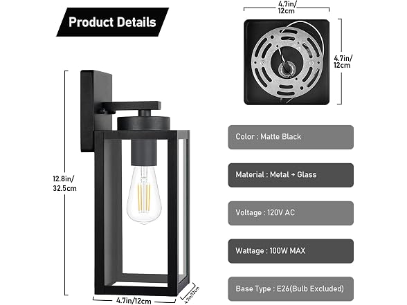 BesLowe Modern Black Exterior Wall Lanterns 2 Pack