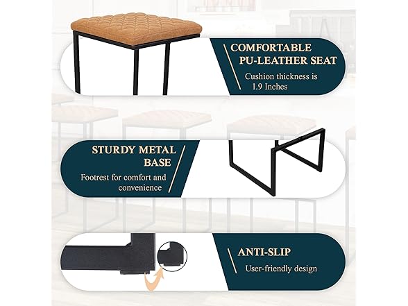 LeisureMod Quincy Bar Stool Set of 2