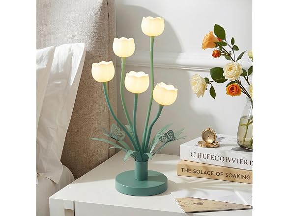 TOBUSA Green Flower Table Lamp, Adjustable Gooseneck Flower