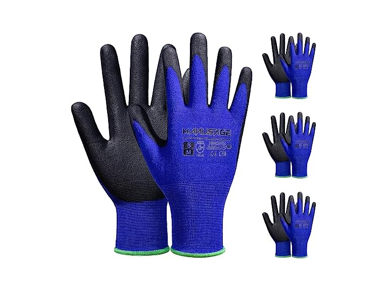 MANUSAGE Blue 3 Pairs Nitrile Foam Work Gloves XL