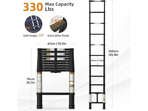 SPIEEK Telescoping Ladder for RV & Attic, 10.5FT Aluminum Extension Ladder with Dual Locking Mechanism, Max Load 330lbs, Compact Foldable Ladder for Roof, Home, Travel Trailer & Multi-Surface Use (Open Box)