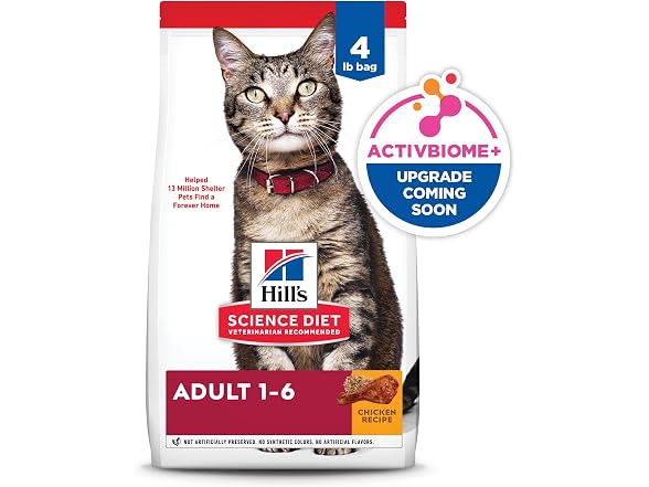 Hill's Science Diet Adult 1-6 Dry Cat Food, 4 lb. Bag