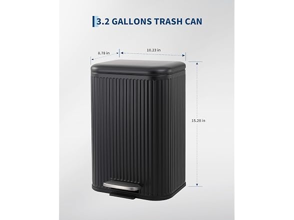 PrecisionAuto 12L Black Stainless Steel Trash Can with Lid