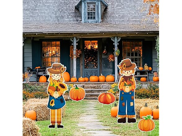 Lecheme Fall Yard Signs 5 PCS Scarecrow