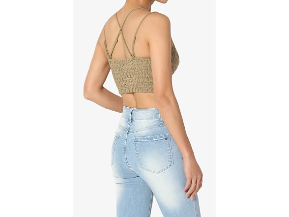 TheMogan Women (1X) Padded Lace Bralette Cross Top
