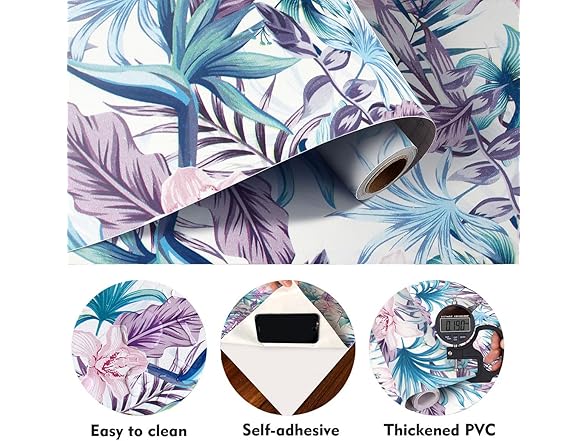 Purple Floral Peel and Stick Wallpaper 17.7inchX393.7inch