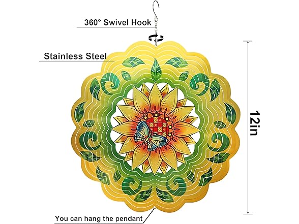 GOTOME Sunflower Wind Spinners 3D