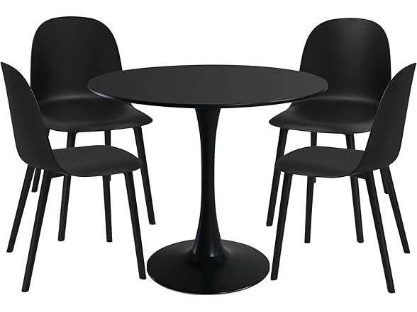 Mid Century Modern Round Black Dining Table Set