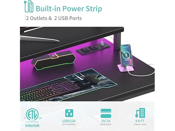 Lufeiya 32in Desk w/Outlets LED Lights