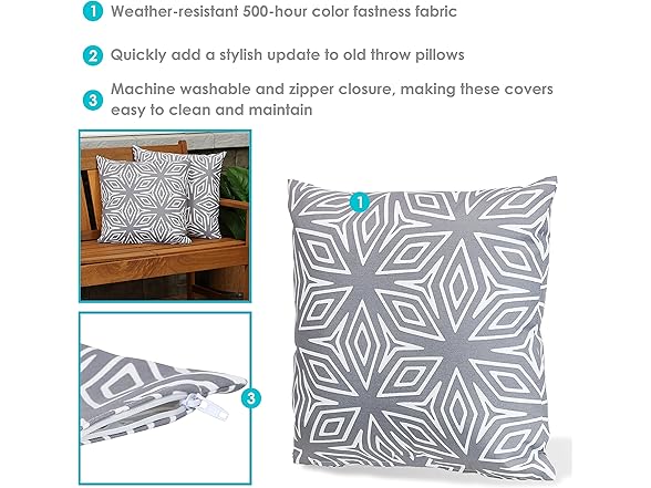 Sunnydaze Indoor and Outdoor Decorative Throw Pillow Covers Gray Geometric