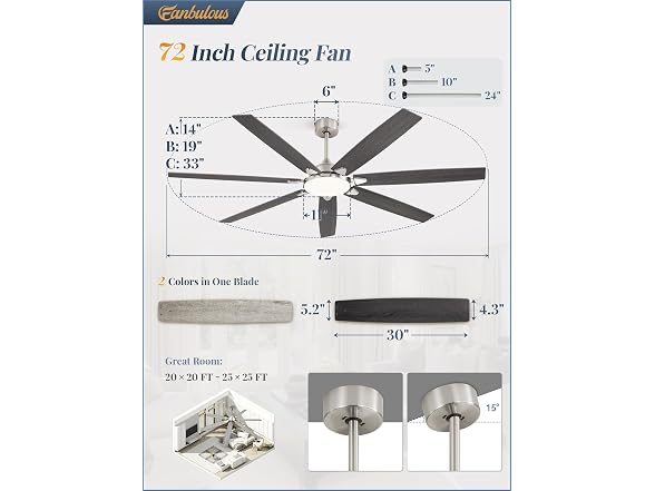 Fanbulous Nickel 72" Ceiling Fan with Lights