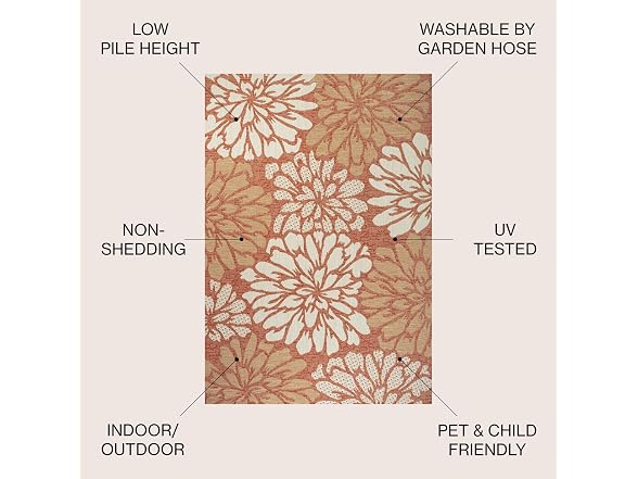 JONATHAN Y Floral Outdoor Rug 4x6 Orange