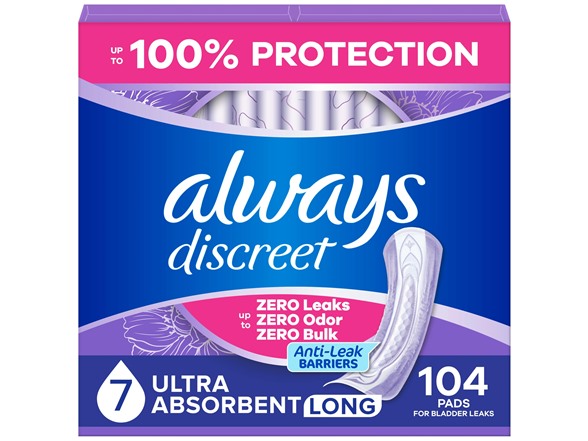 Always Discreet Adult Incontinence Pads, 104 ct