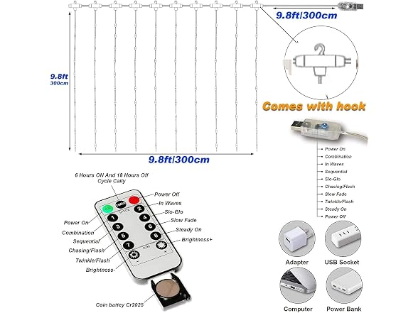 Honche Led Curtain String Lights with Re