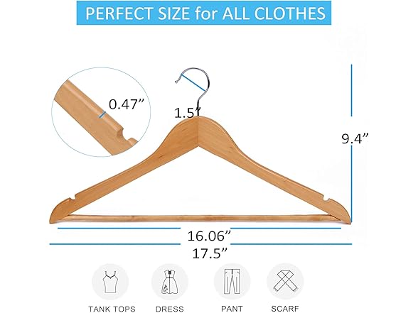 JS Home Non-Slip Wooden Hangers 20 Pack