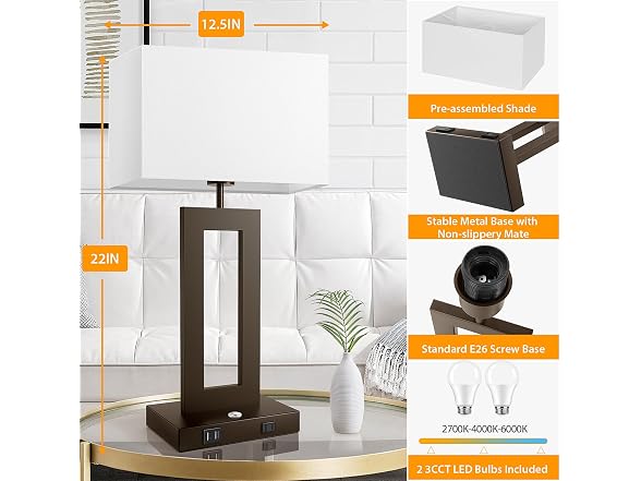 Kondras 3 Color Temperatures Brown Table Lamps Set of 2