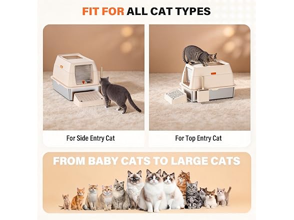 CatbruLop Stainless Steel Litter Box with Lid, Cream