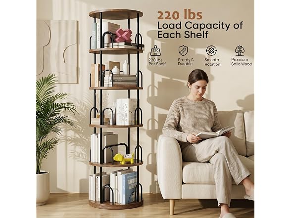 Arbcoler 5-Tier Rotating Bookshelf