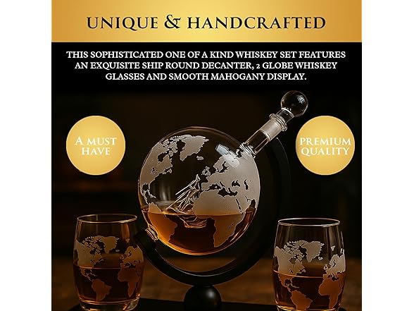 Whiskey Decanter Globe Set with Ball & Glasses