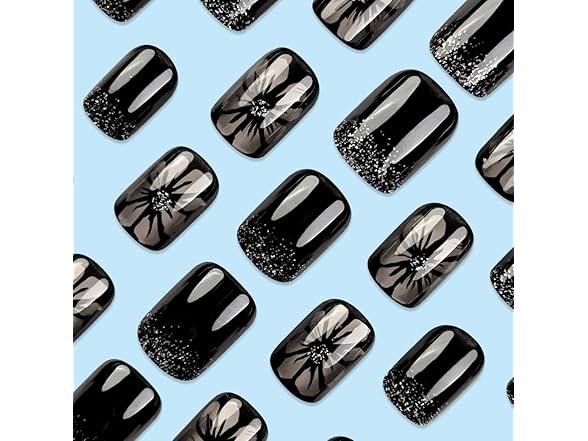 MINGCHUN 24 Pcs Black Press on Nails