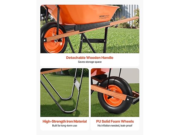 VEVOR Wheelbarrow Cart, 5 Cu. Ft.