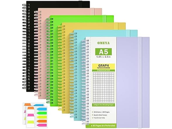 OMEYA  6 Pack Graph Paper Notebook