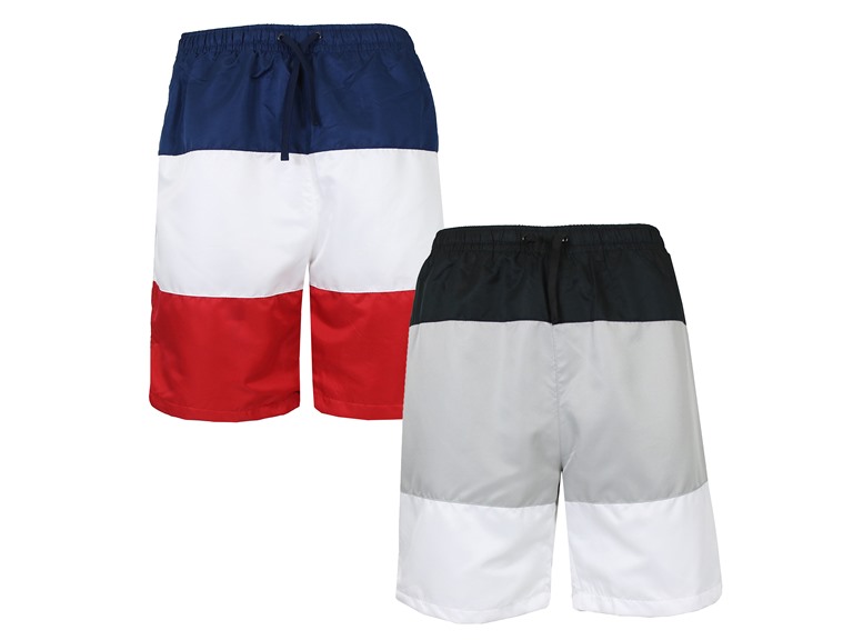 Men's 2-Pack Quick Dry Swim Board Shorts With Color Panel Patch Design (Sizes, S-2XL)