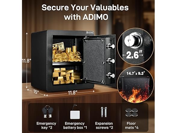 ADIMO Biometric Safe Box 1.6 CuFt. w/ Touchscreen